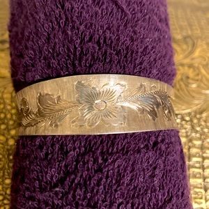 Sterling silver bangle bracelet safety chain clasp